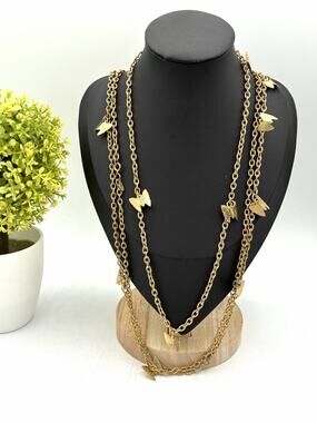 Sarah Coventry Butterfly Chain Necklace Lot Gold Tone 52 Inch Opera & 18 Inch